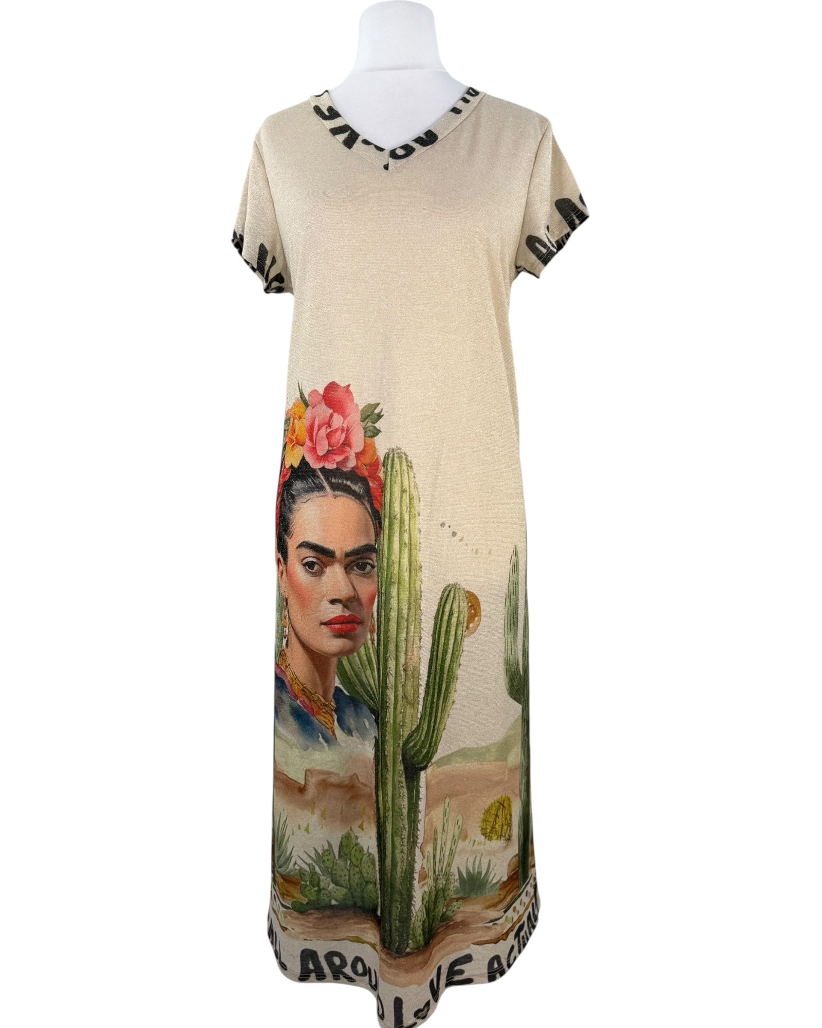 Kleid Maxi muster print Boho Kaktus mit Kahlo design