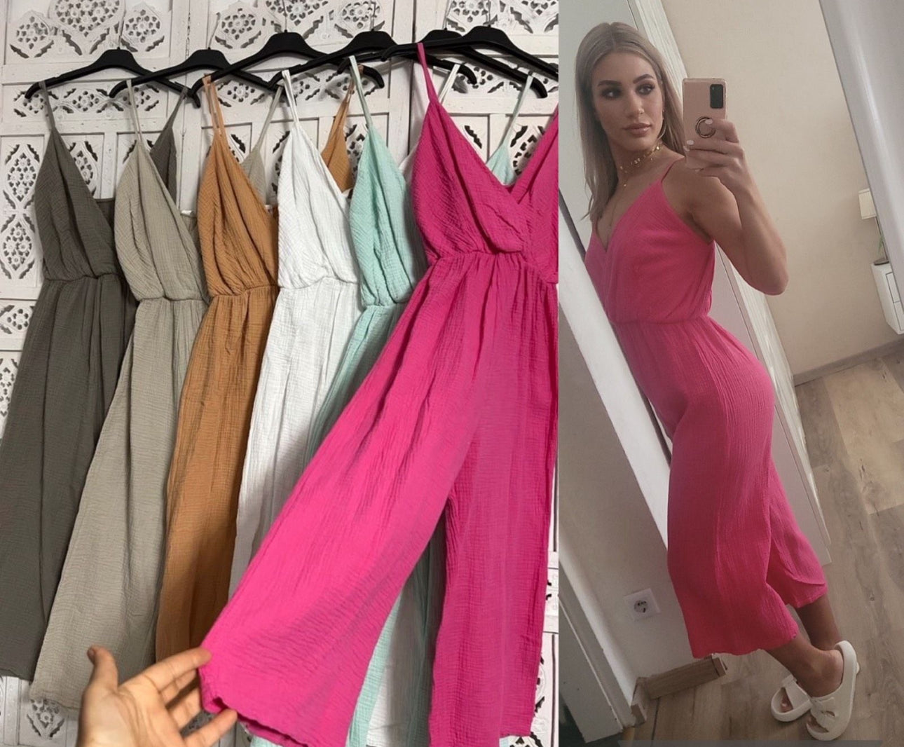 Musselin Jumpsuit Spaghetti Trägern